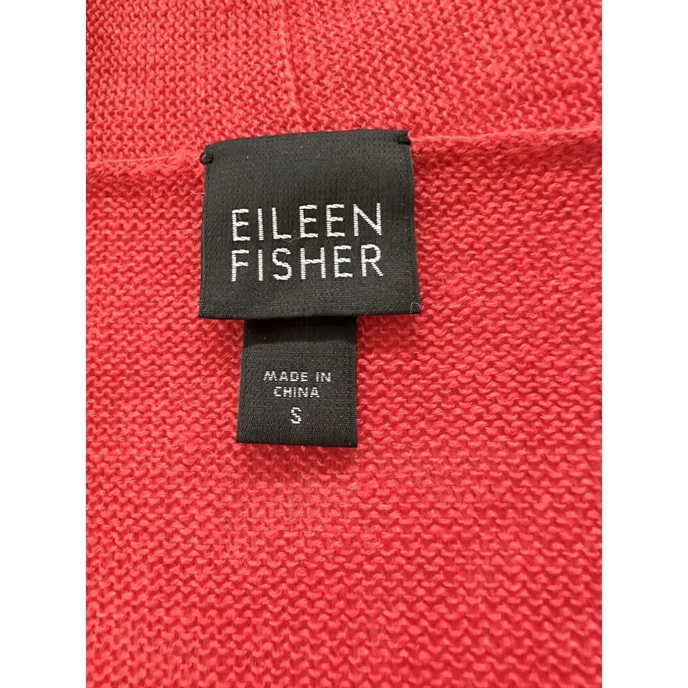 Eileen Fisher 100% Linen Open Front Cardigan Sweater Burnt Orange Small